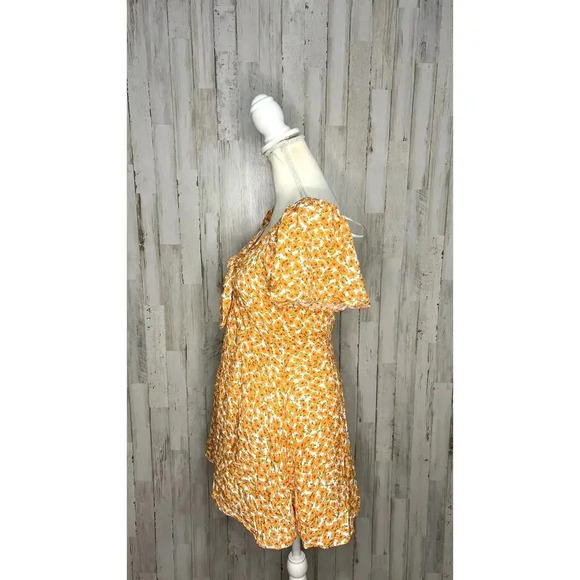 MINKPINK Women's Size Small Sun Valley Orange V-Neck Floral Mini Dress - Picture 8 of 9